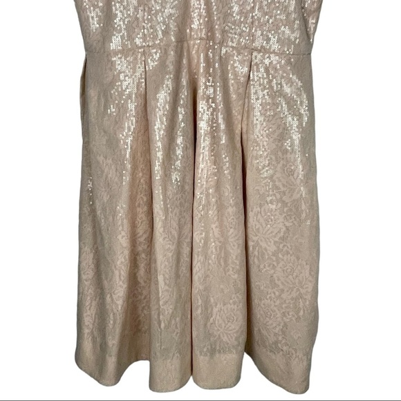 DRESS THE POPULATION COLETTE SLEEVELESS FIT & FLARE SEQUIN PINK NUDE PARTY DRESS - Picture 9 of 14